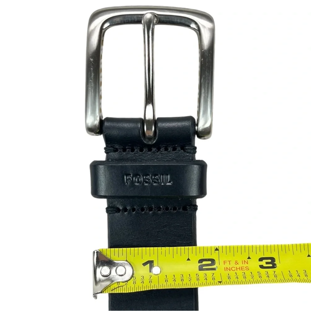 Fossil Men’s Leather Belt Black Size 42 Genuine Leather Silver Buckle‎